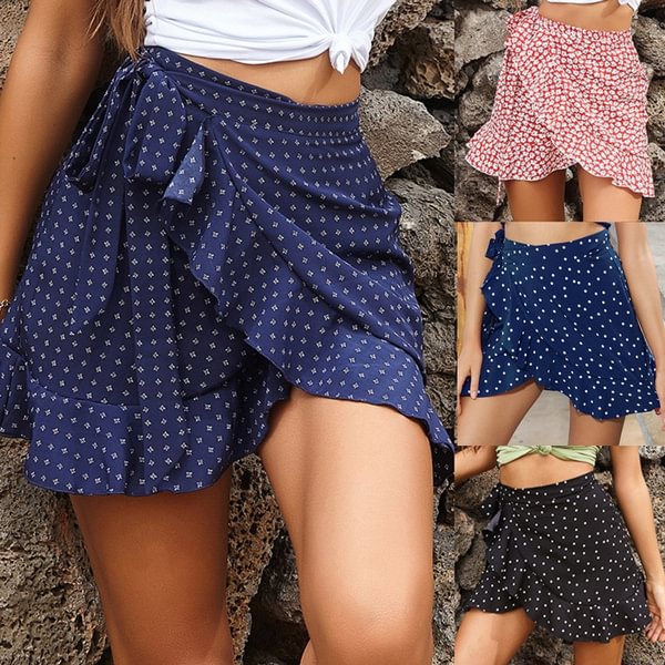 Women's Printed Skirt Asymmetrical Ruffles Polka Dot Irregular Summer Lace Short Skirt Bohemian Skirt - Shop Trendy Women's Clothing | LoverChic