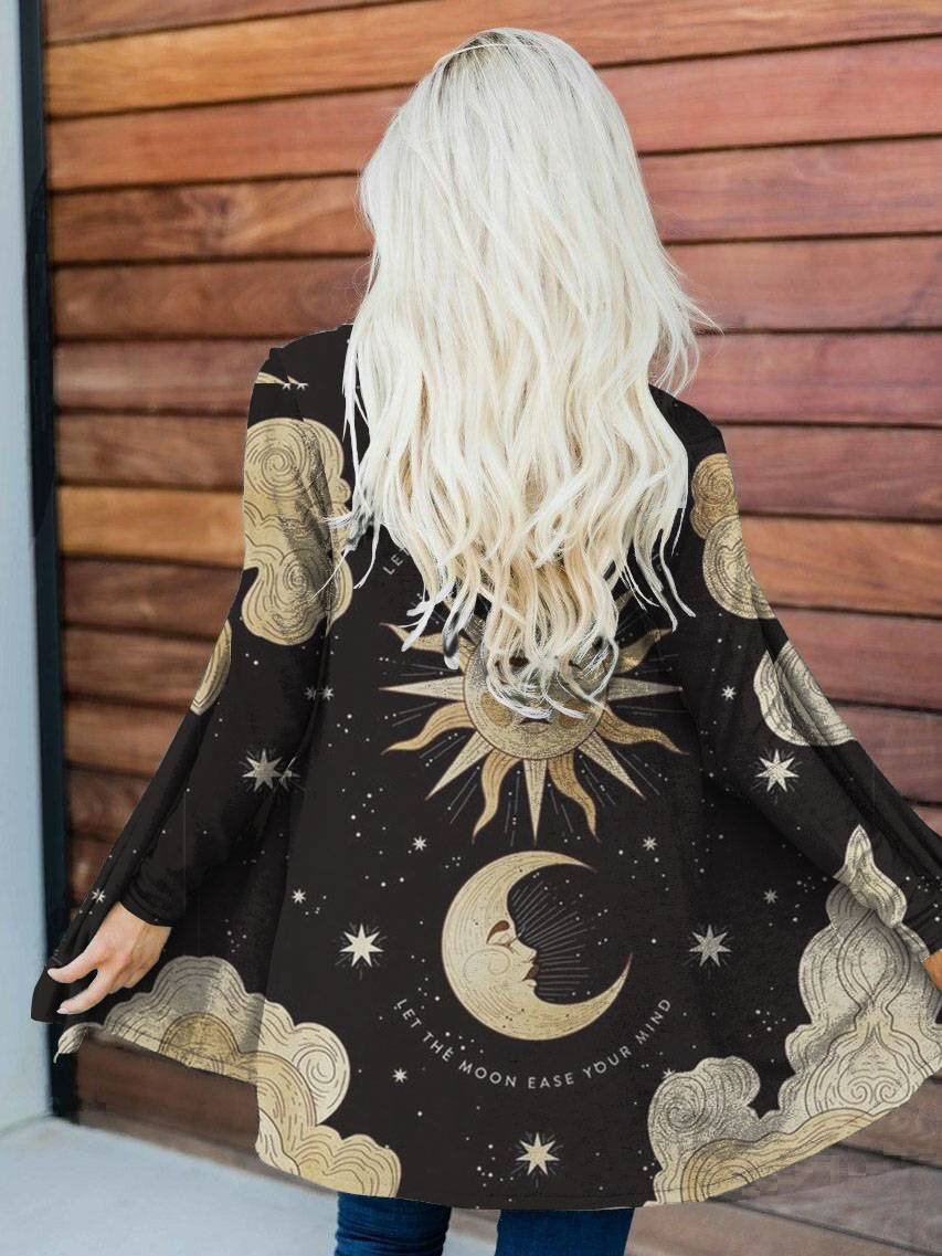 Sun And Moon Print Casual Cardigan Jacket