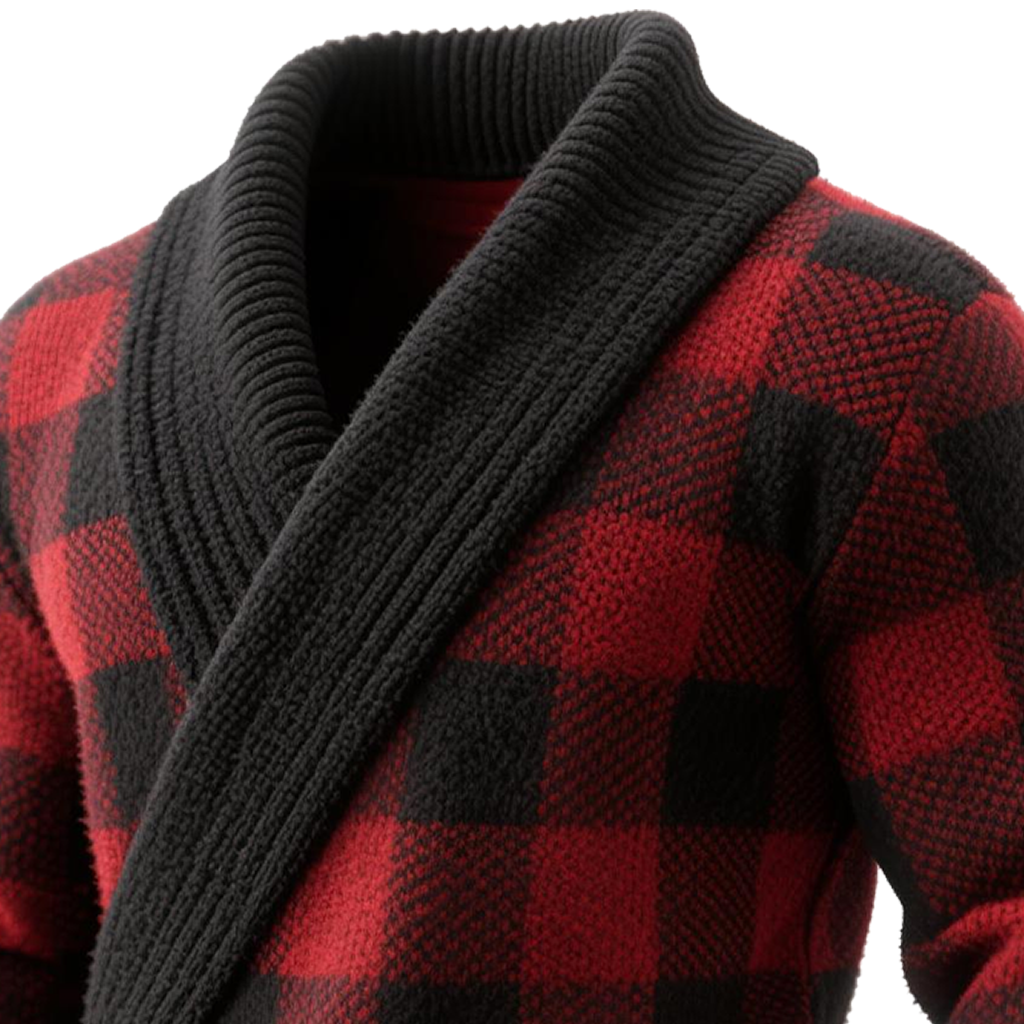 Red and Black Plaid Knitted Cardigan-inspireuse
