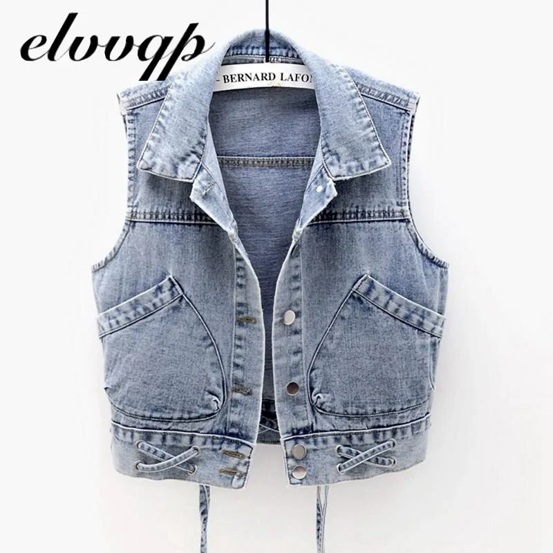 S-4XL Plus Size Denim Vest Jacket Women 2020 New Autumn Slim Pocket Short Jeans Coat Female Spring Vintage Waistcoat Mujer
