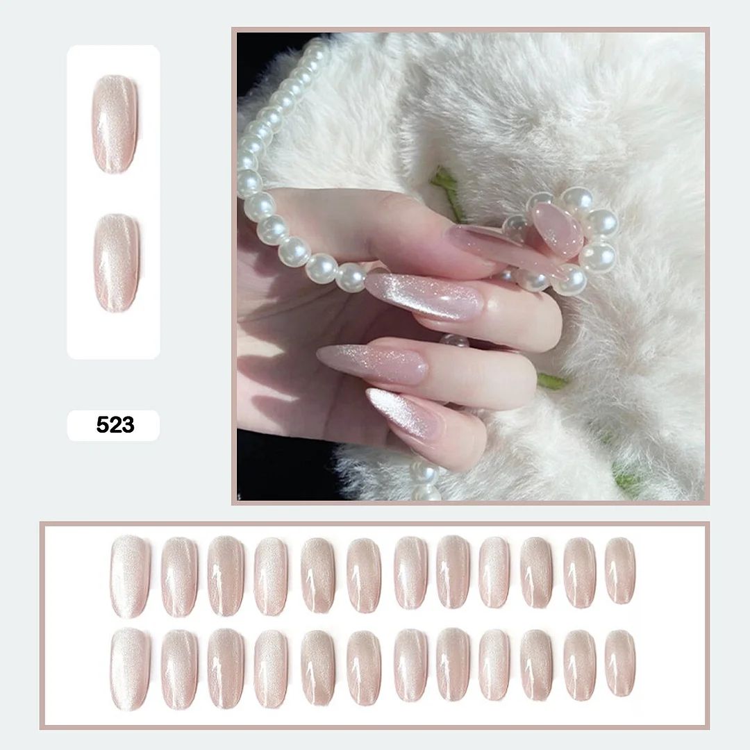 Mermaid Color Auroral Color Shell Fairy Fake Nail Art Wearable False Nails With Glue And Sticker 24pcs/box-Nail Inspo