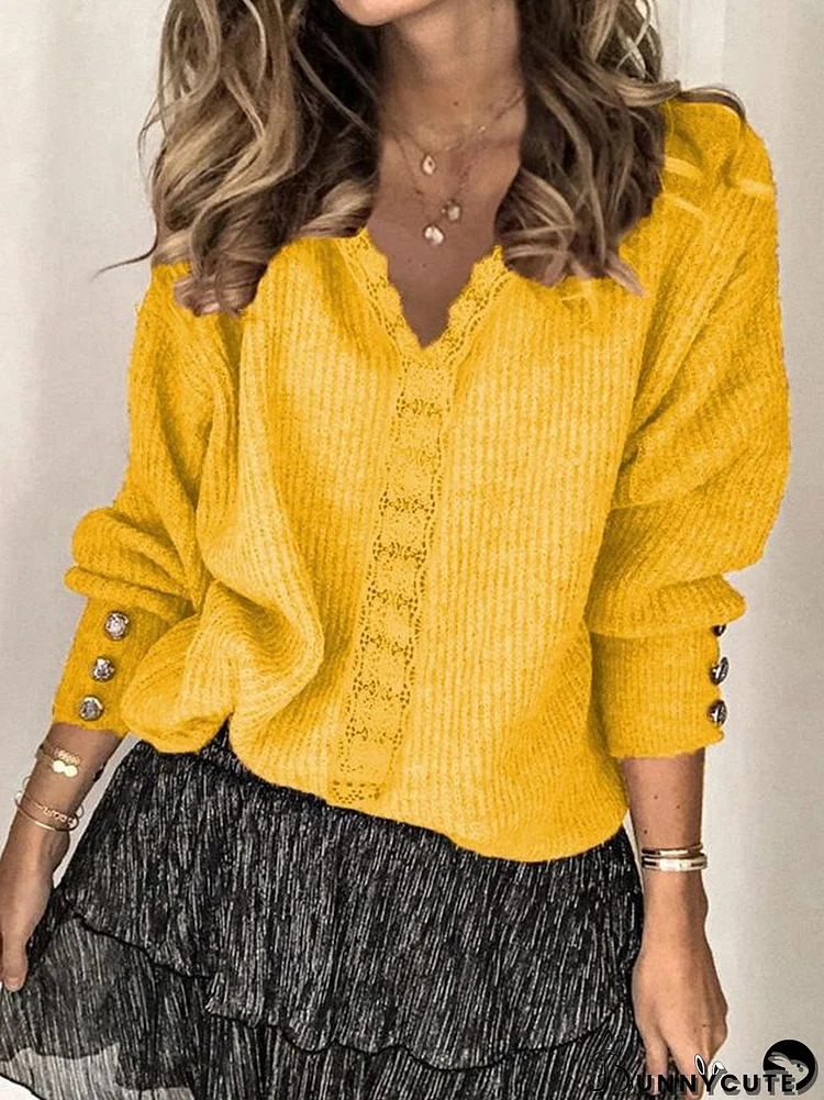 Women's Long Sleeve V-neck Sweater Top
