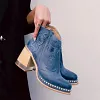 Women's Retro Embroidered Crystal Transparent High Heel Marten Boots Shoes