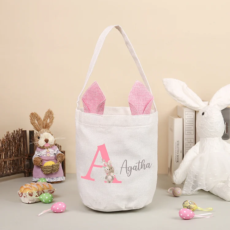 Pascua-Bolsa de conejo con 1 nombre y 1 letra personalizados