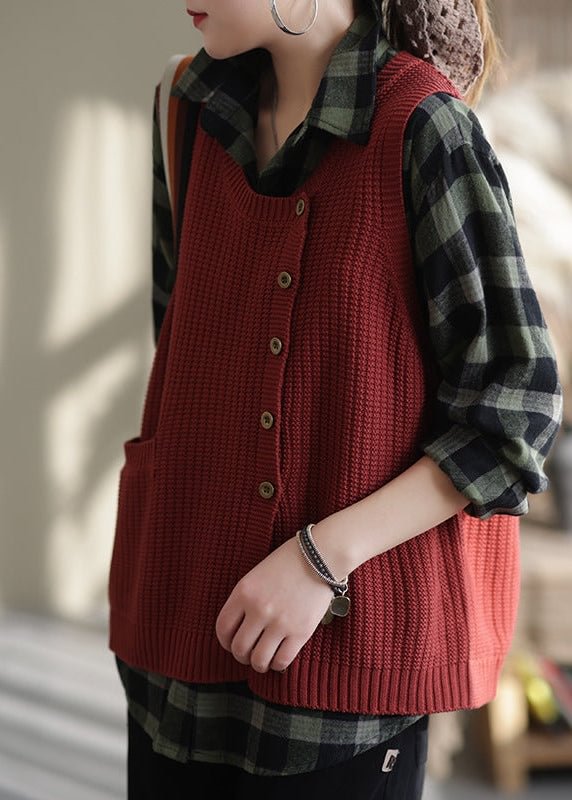 2022 Winter Knit Button Sleeveless Vest Sweater FA051- Fabulory