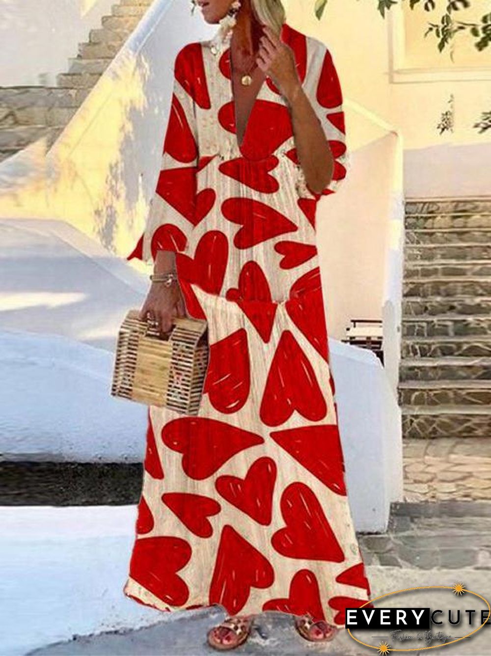 Chic Pattern Mandarin Sleeve Dress