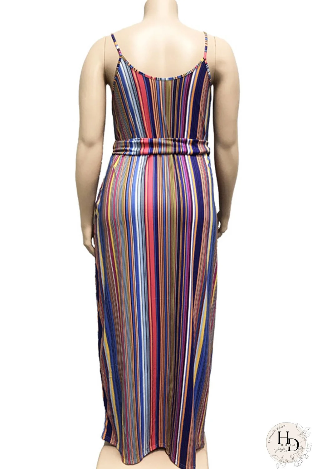 rose red Polyester Sexy O Neck Bandage Striped Print