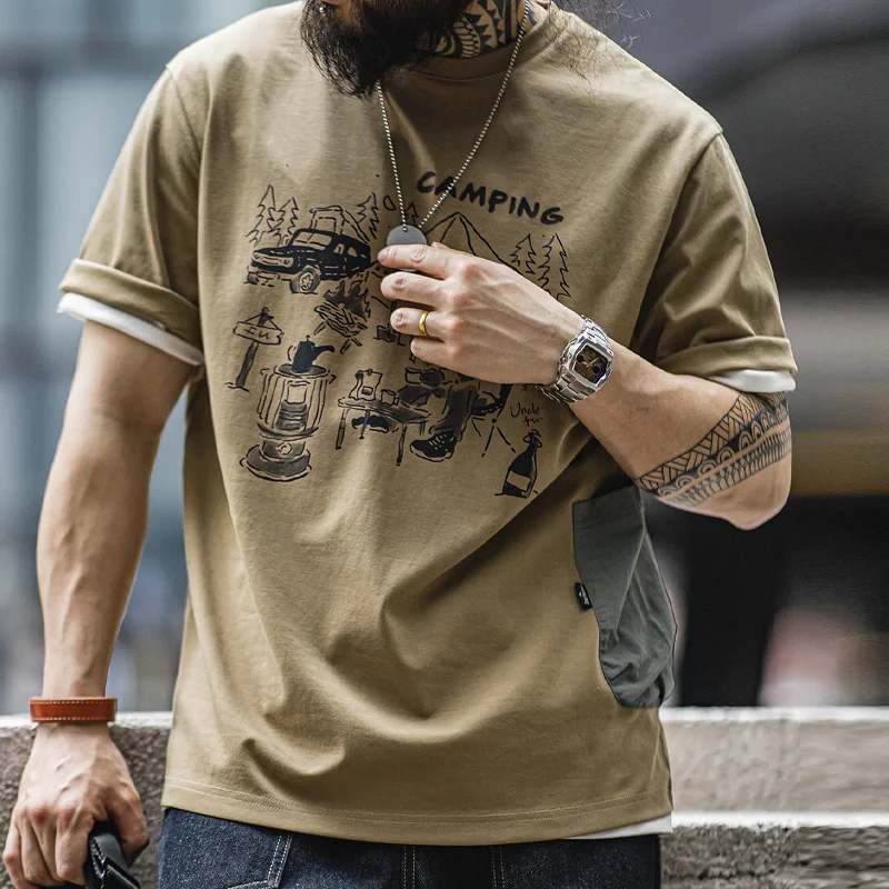 Mountain Series Outdoor Tooling Fun Print Short-Sleeved T-Shirt