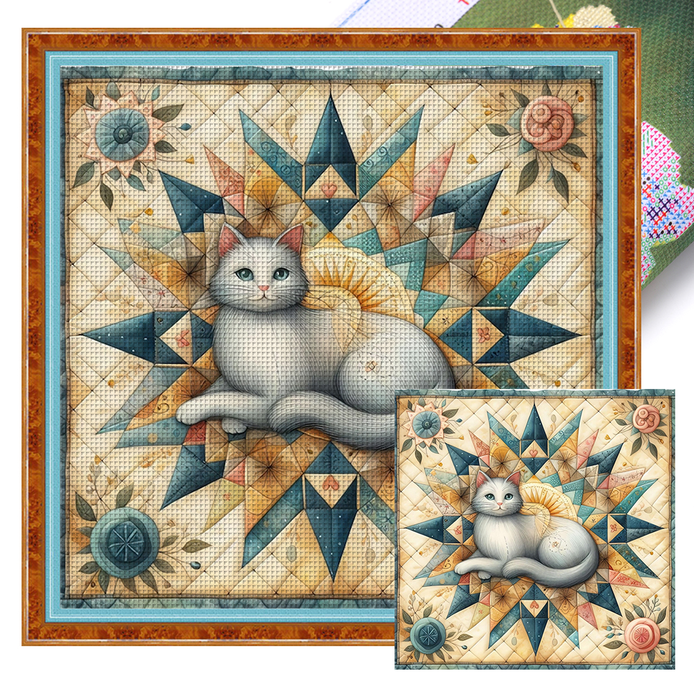 Spliced Cat Full 14CT Pre-stamped Canvas(40*40cm) Cross Stitch