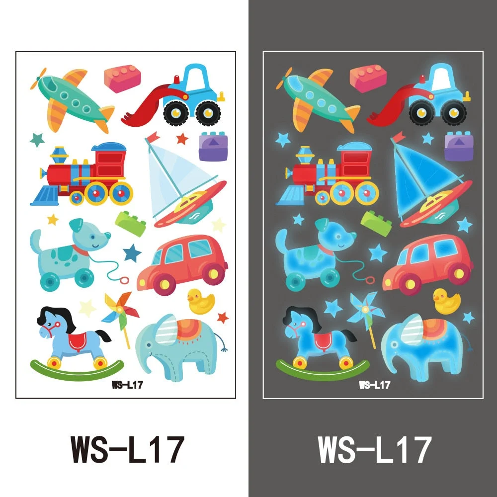 European and American children waterproof tattoo stickers cute dinosaur mermaid cartoon blue luminous temporary tattoo stickers