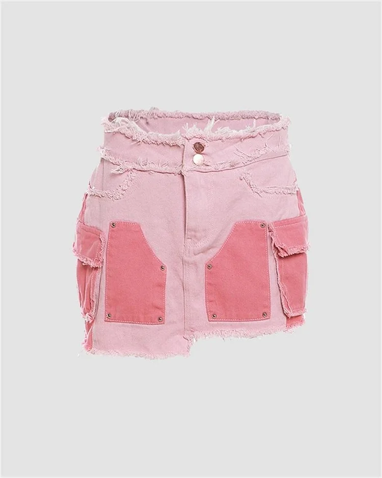 Pinky Patchwork Denim Skirt