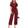 Women's Short Sleeve V Neck Elegant Jumpsuit