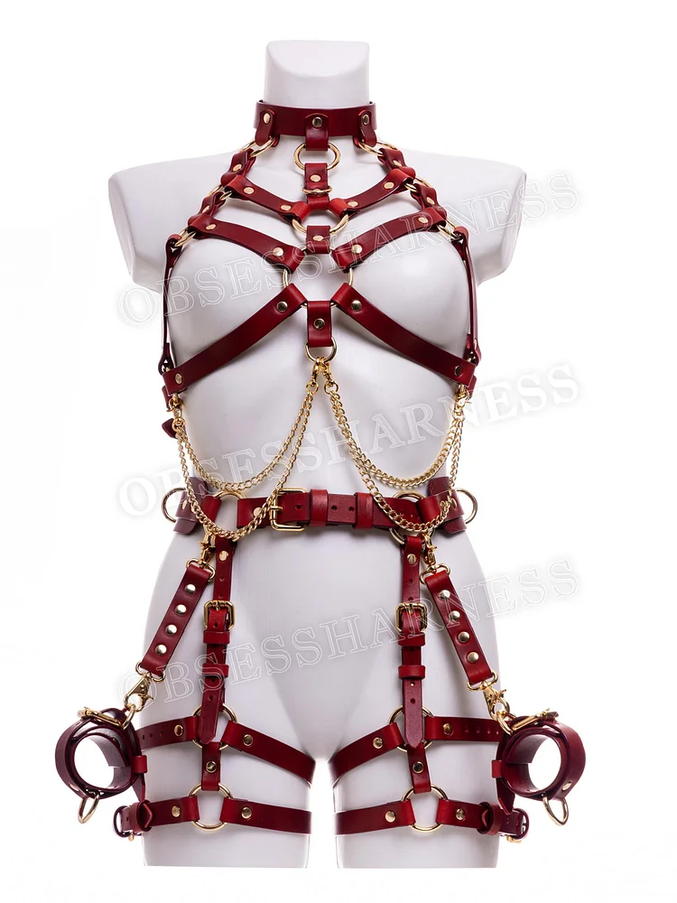 pornhint Pornhint Body Harness Set, Open Bra, Chain Harness, Bondage Harness, BDSM Kit, Garter Belt Harness, BDSM-Gear for Women, Leather Harness Set, Mature leather body harnesses for women
