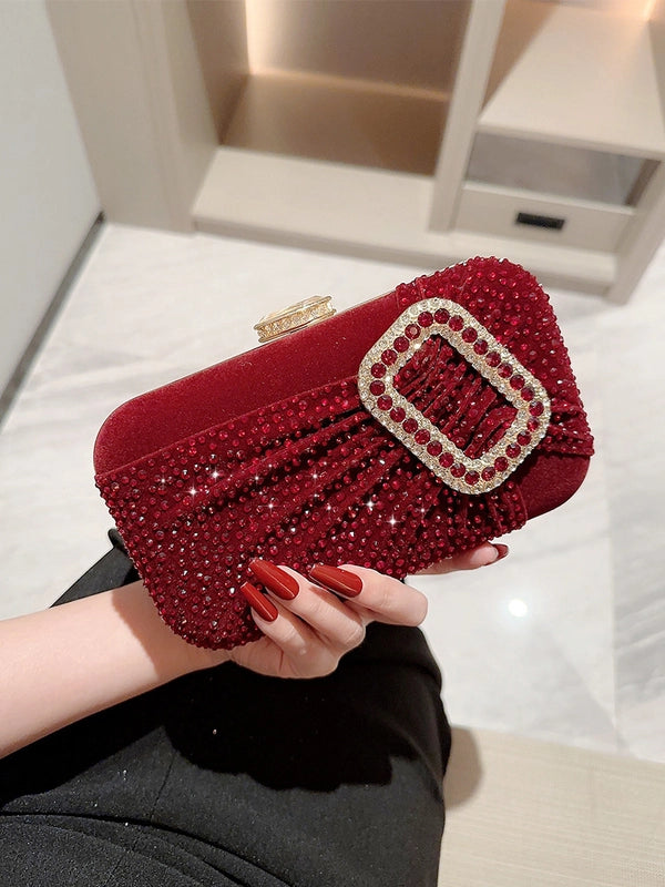New Red Square Buckle Banquet Bag Evening Bag Velvet Dinner Clutch Bag Chain Bag High-grade Box Bag For Women