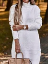 Simple Beaded Decorate High-Neck Tight Keep Warm Sweater Mini Dress