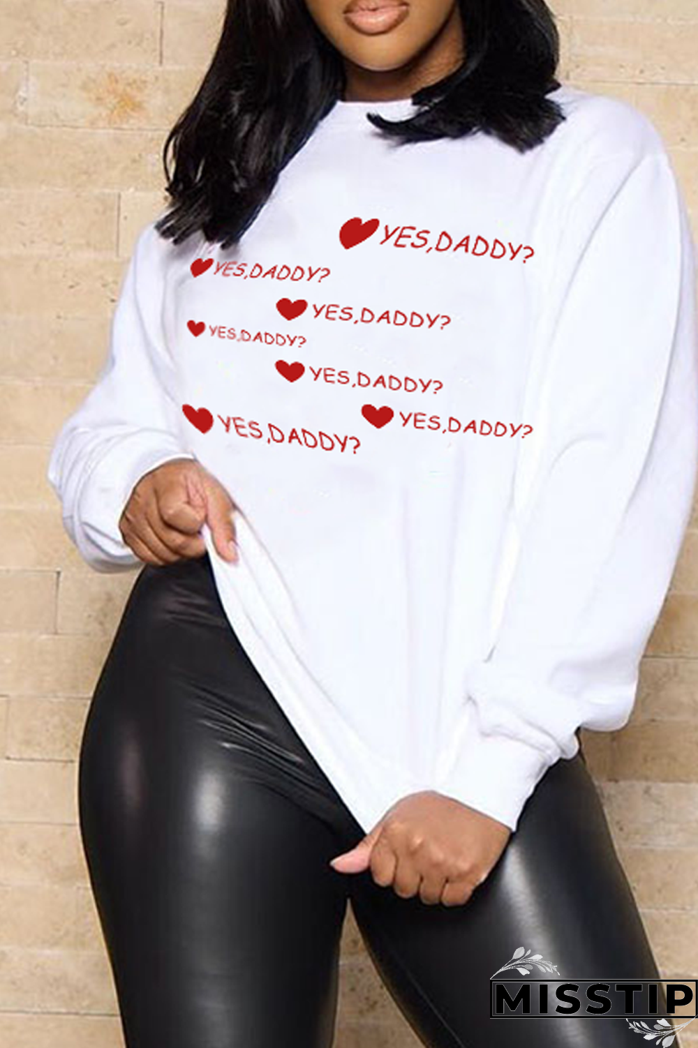 White Street Party Print Patchwork Letter O Neck Tops