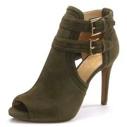 Green Open Toe Strap Sandals Suede Heels Boots