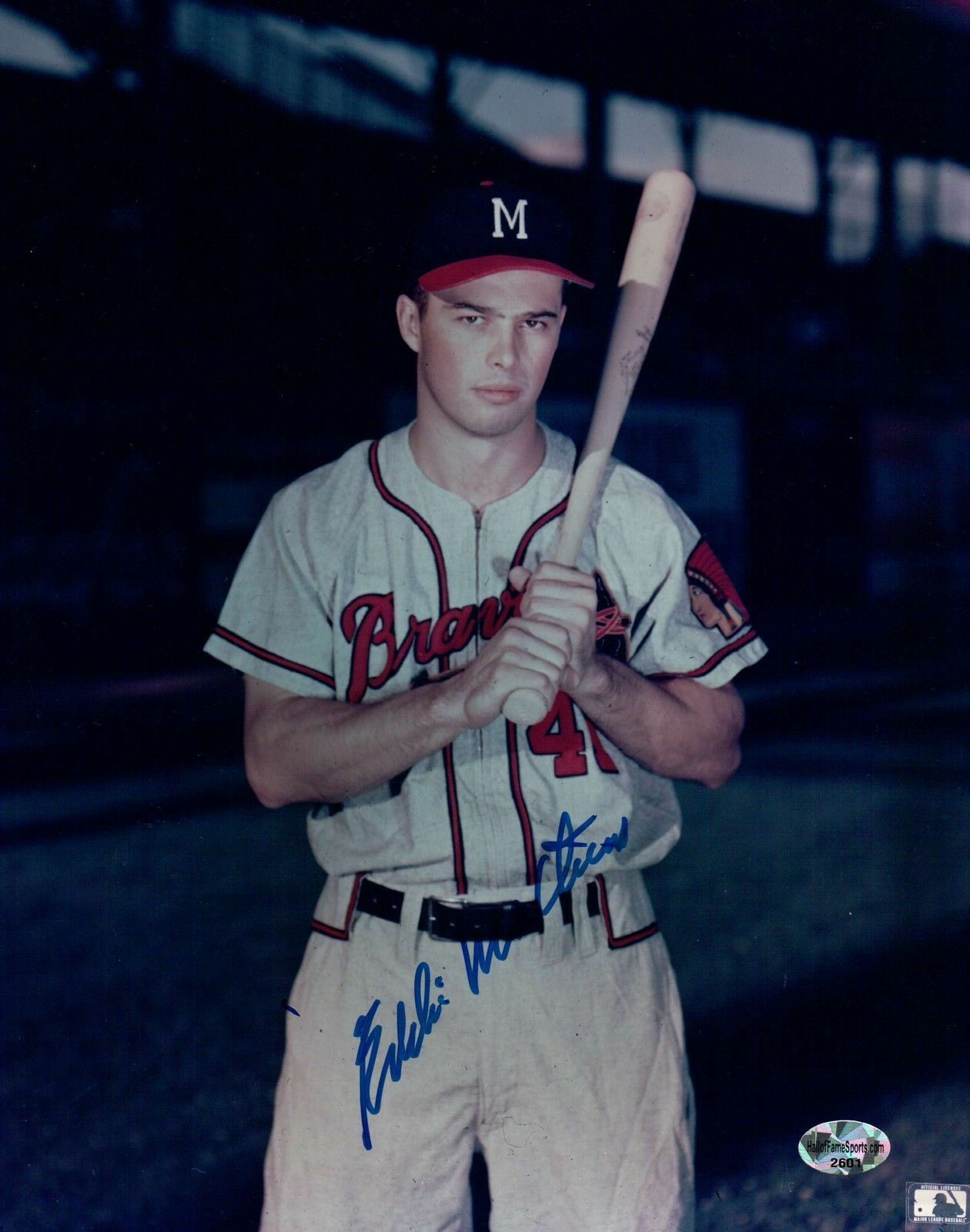 Eddie Mathews Signed 8X10 Photo Poster painting Autograph Bat on Shoulder Auto w/COA Braves