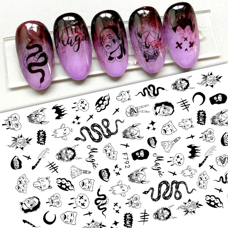 Nail Accesoires Halloween Bloody Style Nail Art Stickers Gothic Dark Souls Design Women Nail Decals Art Decorations-Nail Inspo