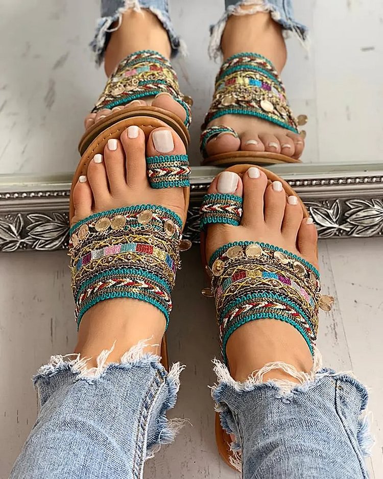 Ethnic Boho Style Toe Ring Sandals