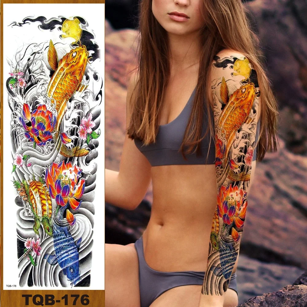 Full Flower Arm Temporary Tattoo Sticker Men Women Adult Girl Body Leg Sexy Fake Tatoo Butterfly Fairy Hummingbird Colorful Tree