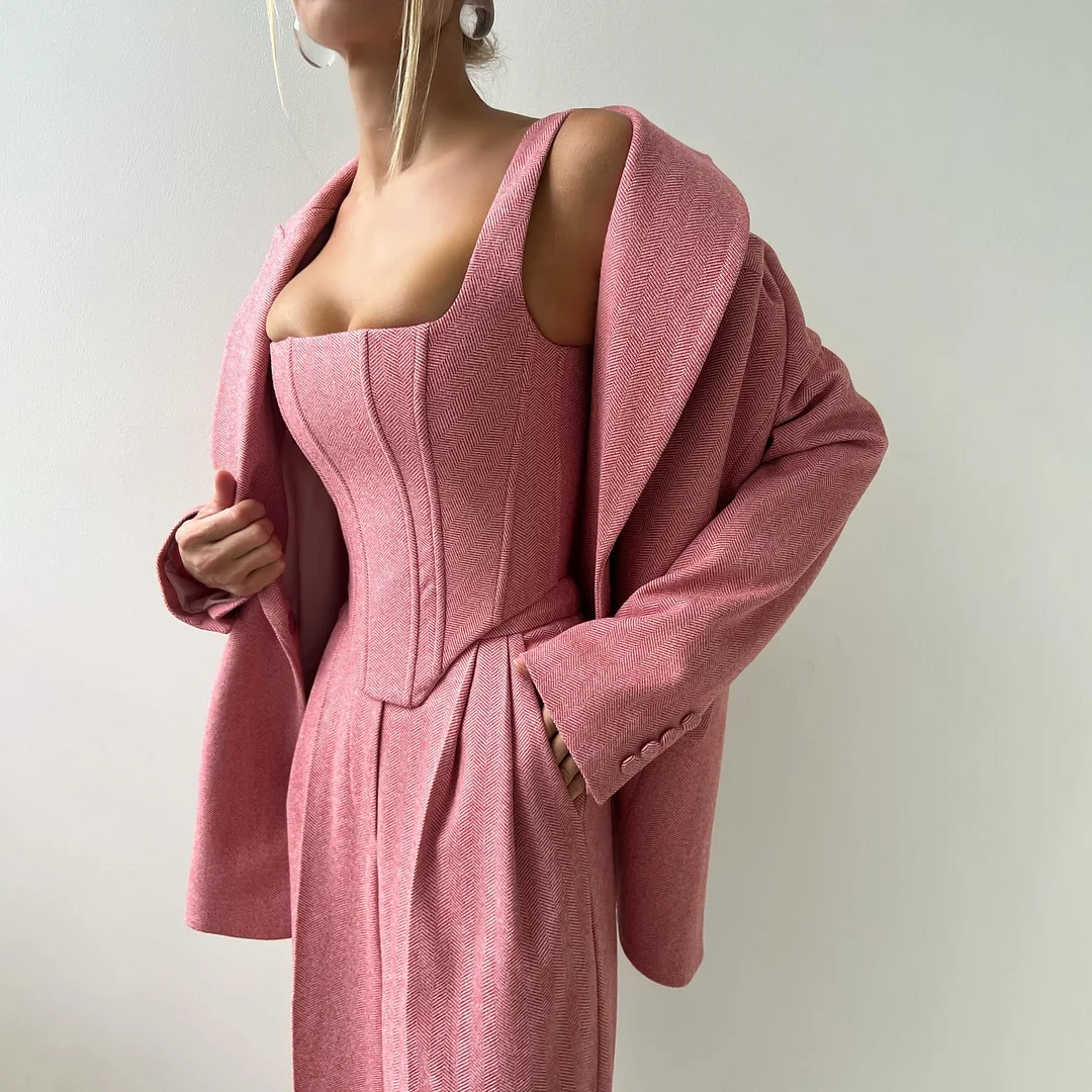 Athvotar Athvotar Women's Fashion Solid Color Waist Fish Bone Shoulder Suit Three-Piece Set Of Women Simple Commuting High-Waisted Trousers