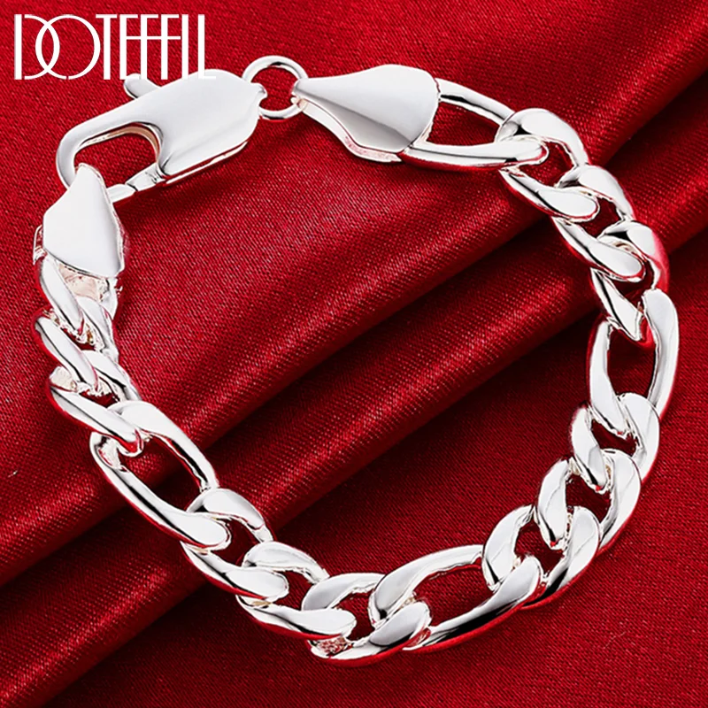 DOTEFFIL 925 Sterling Silver 10mm Sideways Chain Bracelet For Men Woman Jewelry