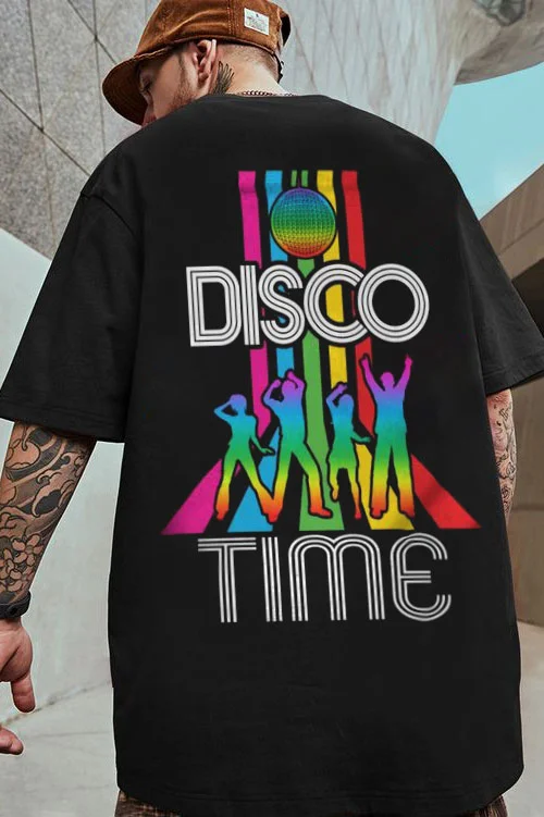 DISCO TIME Graphic Printing Casul Men's Short-sleeved T-shirt