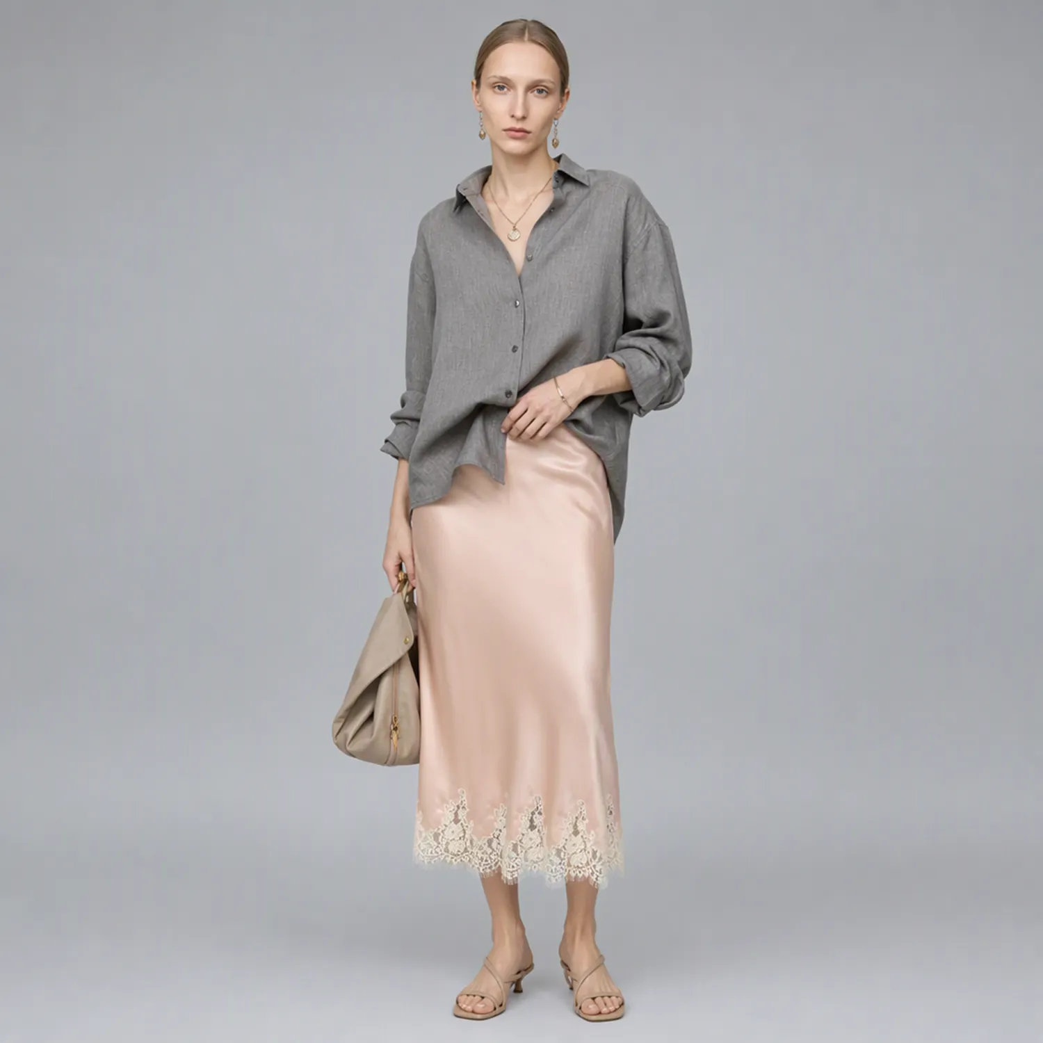 Women's Mulberry Silk Skirt Bias-Cut Maxi Lace-Trim Hem REAL SILK LIFE