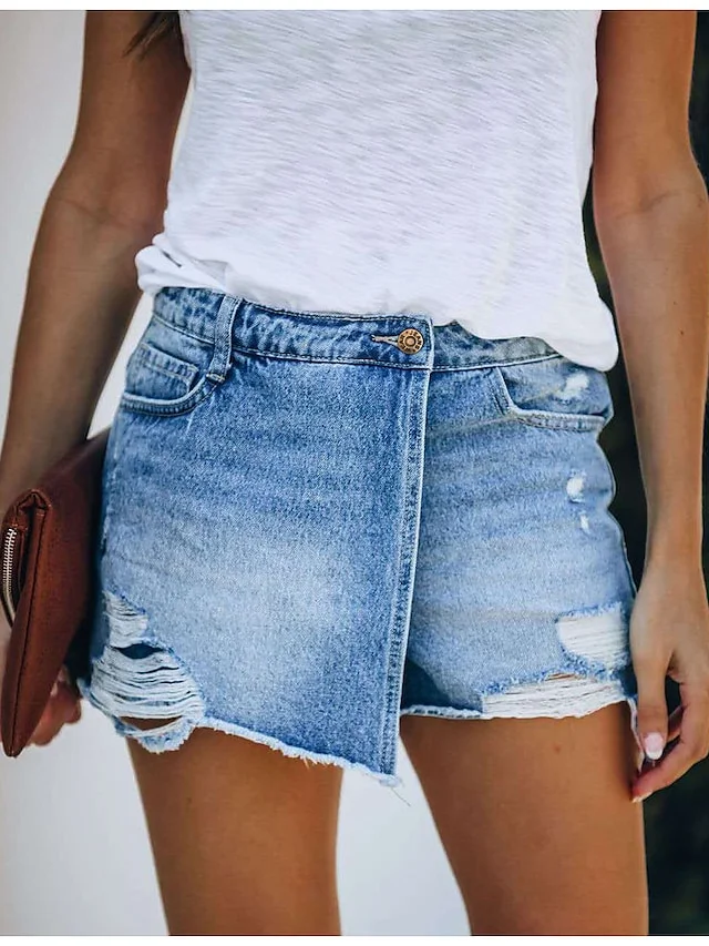 Women's Jeans Butterfly Shorts Denim Blue Mid Waist Fashion Casual Weekend Side Pockets Cut Out Micro-elastic Short Comfort Plain S M L XL XXL