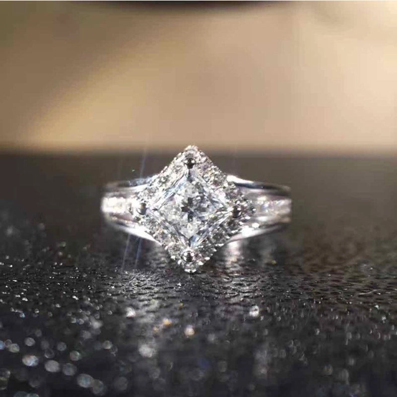 Copper Minimalist Classic Style Inlay Rhombus Zircon Rings