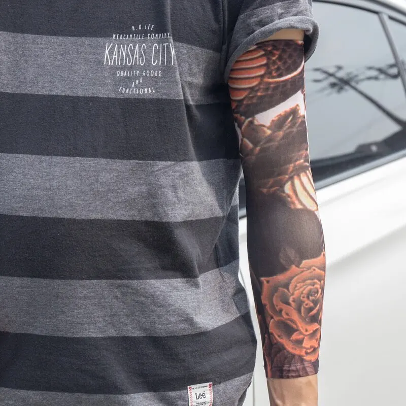 Sdrawing Temporary Tattoo Sleeve Tattoos Full Long Arm Tattoo Sleeve Men Elastic Nylon Tattoos skull dragon snake tiger tatoo sleeve