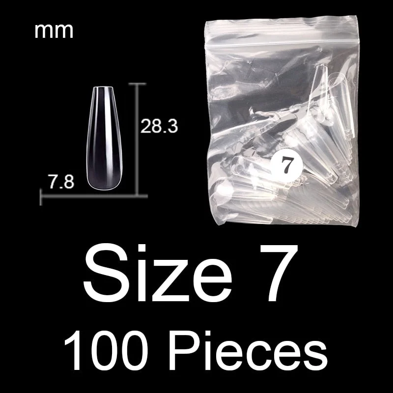 100 Pieces Full Cover Coffin Nails Single Size Ballet Shape Ballerina False Nail Tips Natural Transparent Size 0 ~ 9 Available-Nail Inspo