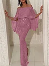 Sequined Off-The-Shoulder Falbala Sexy Slim Split-Backless Party Maxi Dress