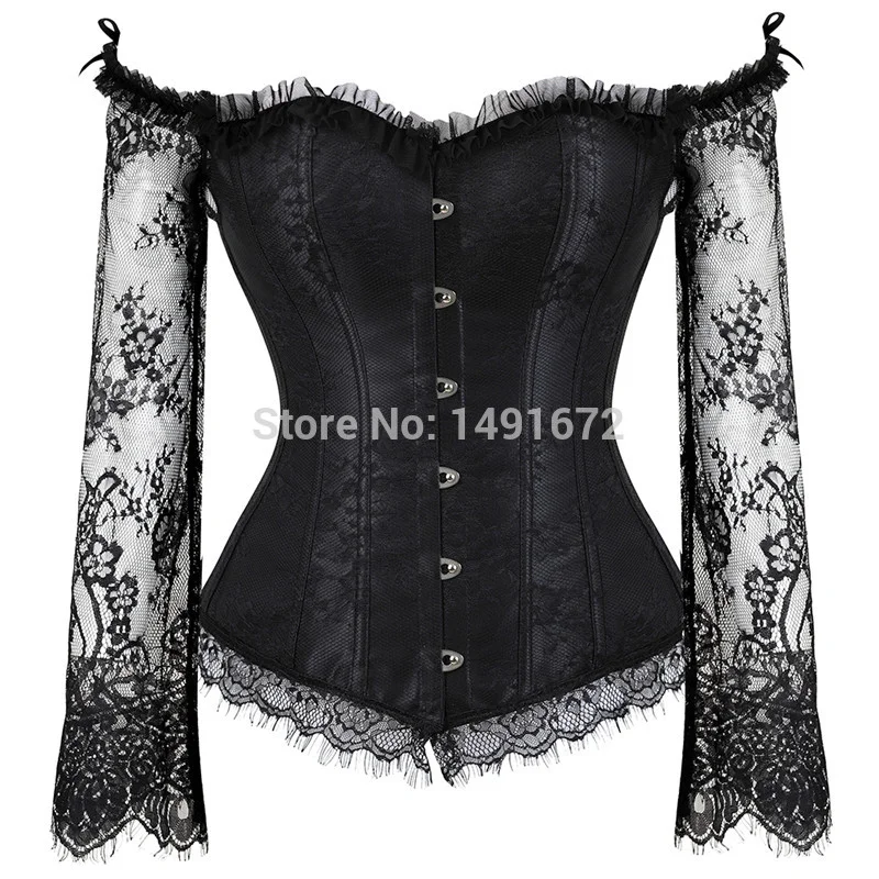 Billionm Sapubonva Corset Bustier Top for Women with Sleeves Vintage Style Victorian Retro Burlesque Lace up Vest Fashion White Black