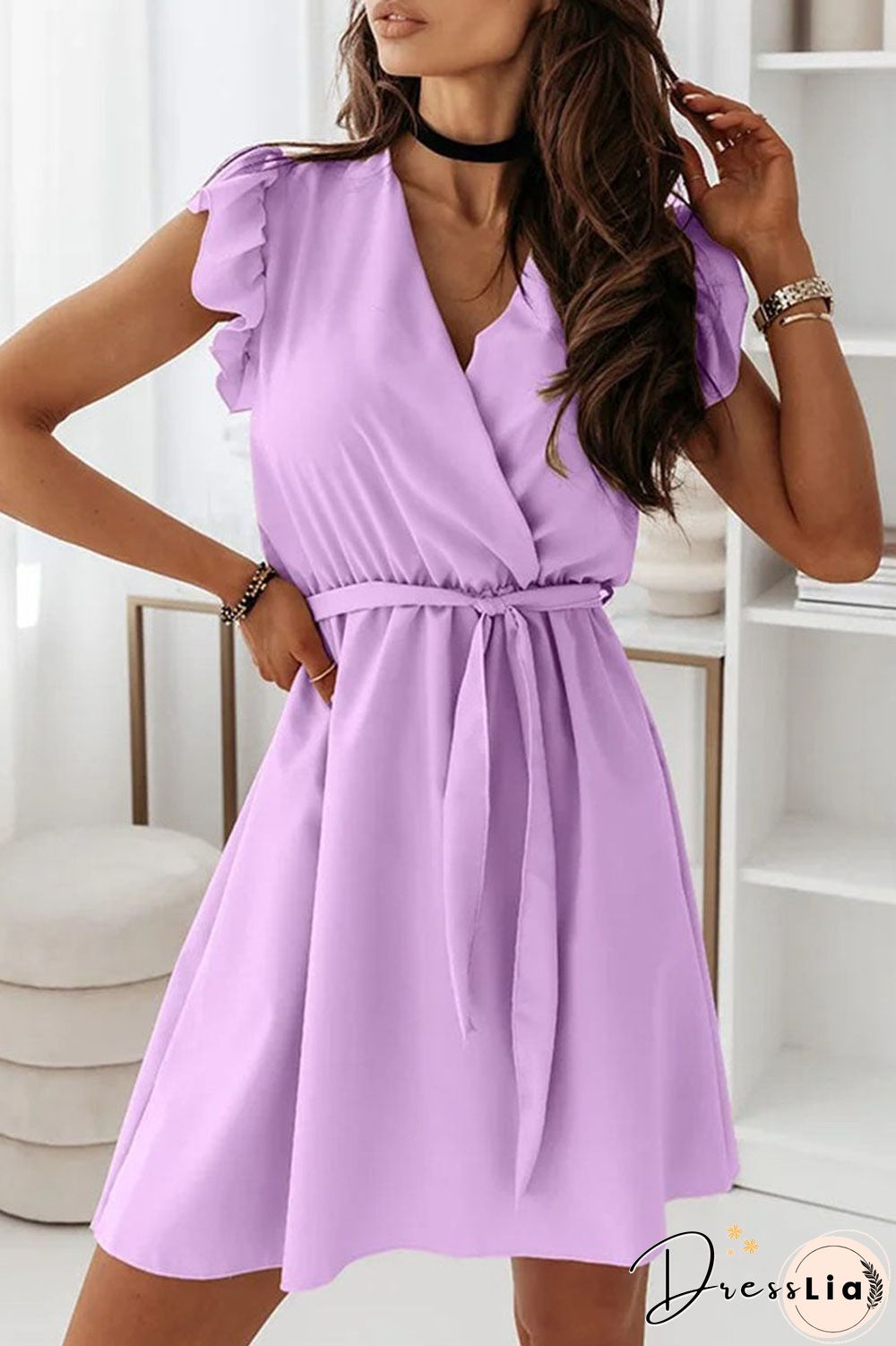 Fashion Street Solid Patchwork V Neck A Line Dresses(9 colors)