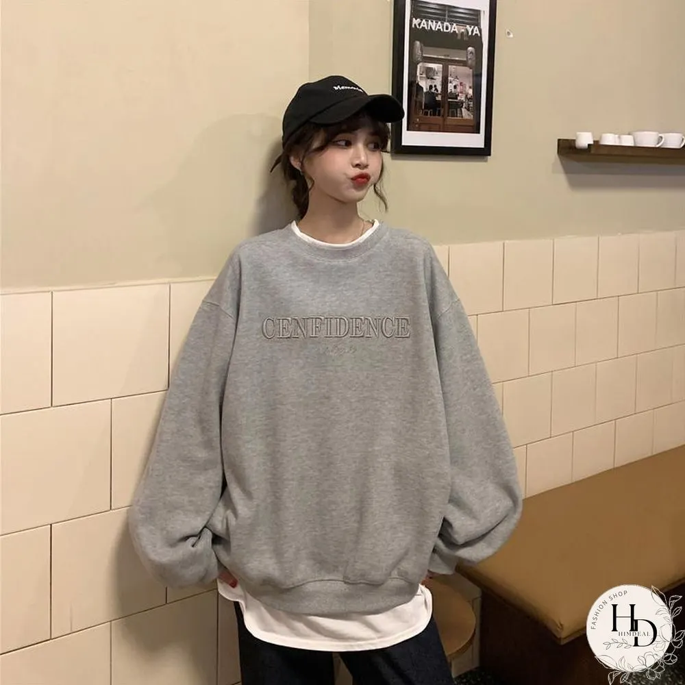 French Vintage Full Sleeve Sweatshirt Streetwear New Trendy Loose Fake Two Pullover 90S