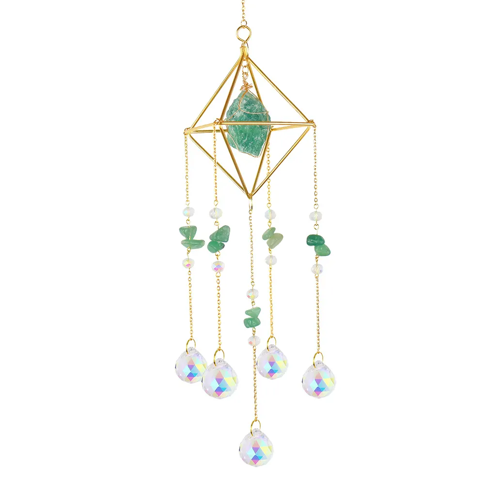 Crystal Wind Chimes Natural Stone Prism Lighting Ball Catcher Garden Decor