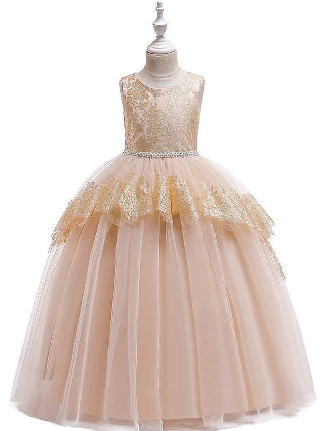 Oknass Sleeveless Jewel Neck Flower Girl Dresses Lace Satin Tulle With Belt  Crystals  Beading