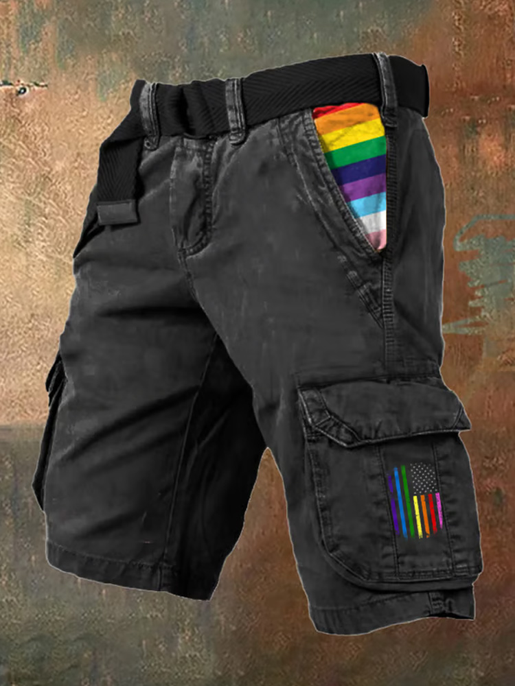 Comstylish Men's Retro Gay Pride Print Cargo Shorts