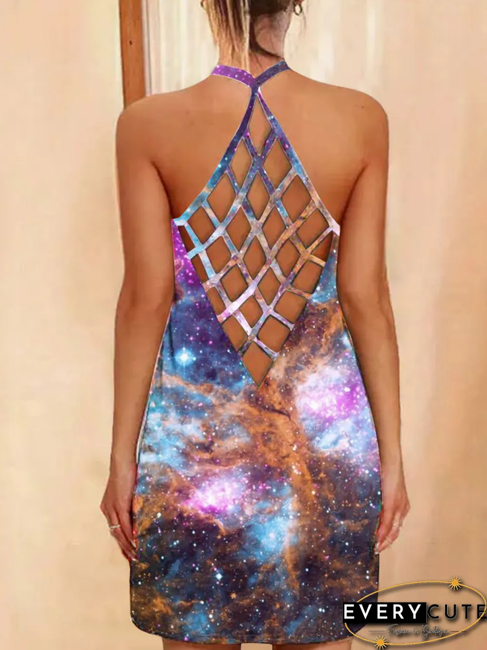 New Printed Sexy Hollow Neck Slim Dress Women In Summer