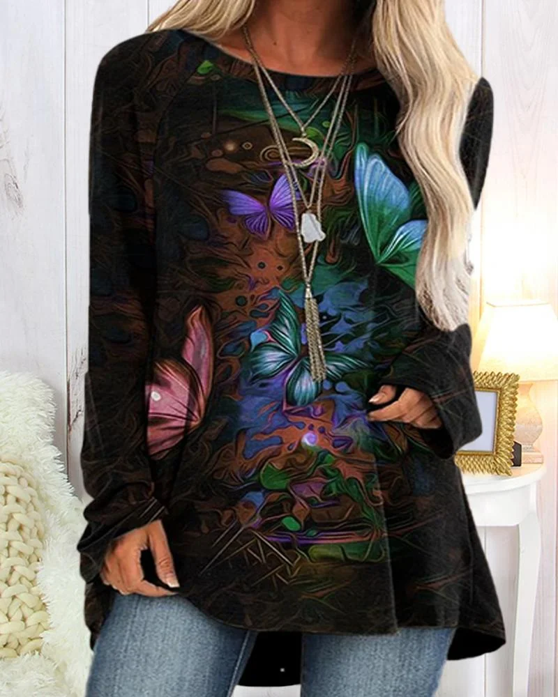 Women Butterfly Print Casual Comfortable Top