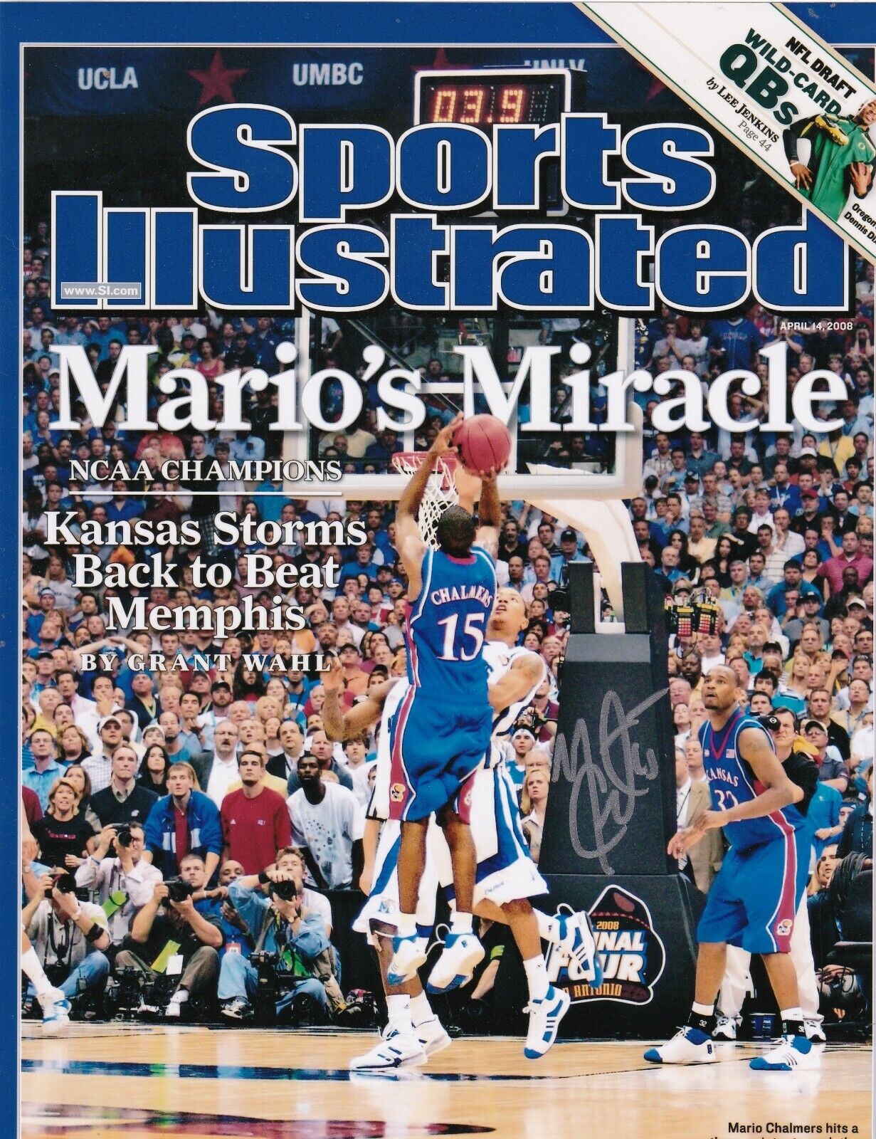 MARIO CHALMERS KANSAS JAYHAWKS SPORTS ILLUSTRATED COVER SIGNED 8x10