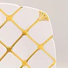 10 Pack | White/Gold 7" Plastic Square Salad Dessert Plates, Geometric Disposable Plates