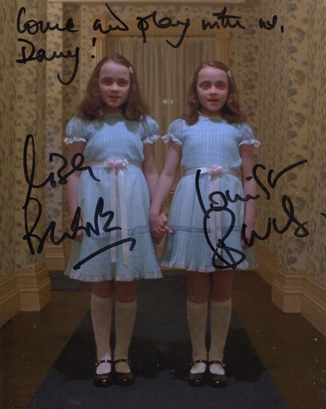 The Shining horror movie scene Photo Poster painting signed by Lisa & Louise Burns with quote!