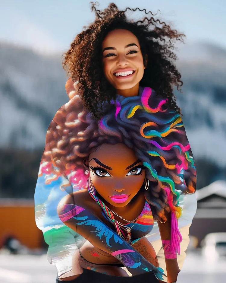 Colorful Braid Girll Long-sleeved Hoodie
