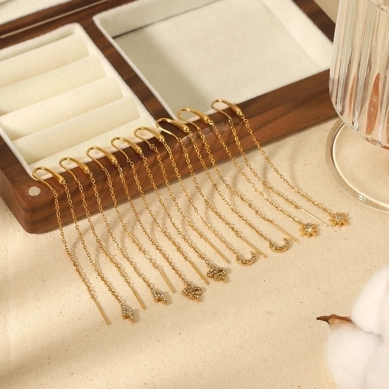 1 Pair Minimalist Classic Style Hexagram Moon Polishing Plating Inlay 304 Stainless Steel Zircon 18K Gold Plated Drop Earrings