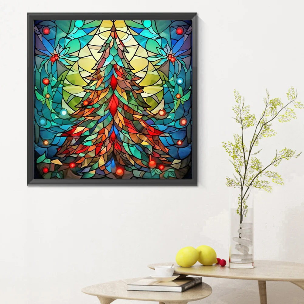Diamond Painting - Full Round Drill - Stained Glass Xmas Tree(Canvas|30*30cm)