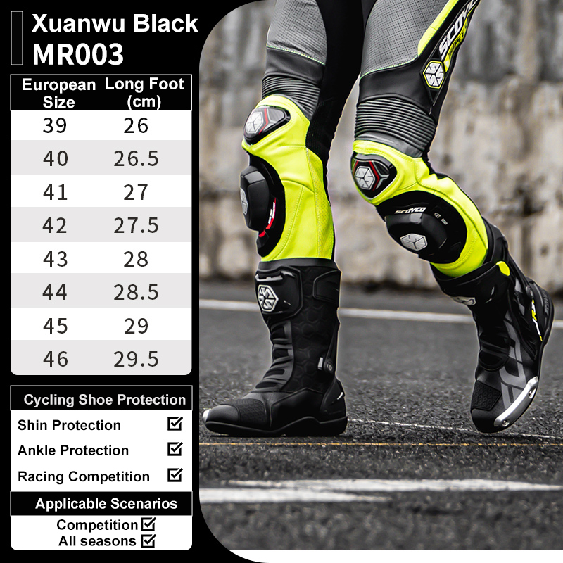 SCOYCO Motorcycle Boots Men Non-slip Anti-fall Professional Motorbike Racing Track Long Boots Mid-Calf Riding Protective Shoes