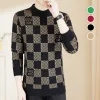 Men&lsquo;s Plaid Printed Half High Neck Thickened Pullover Sweater